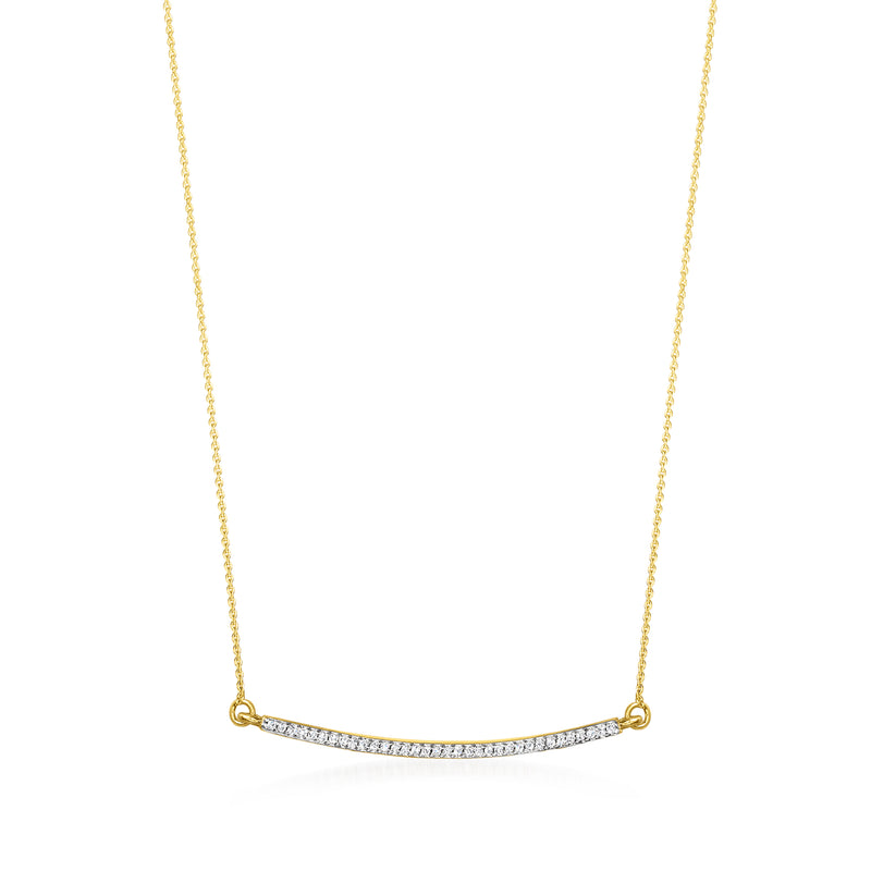 14kt yellow gold diamond curved bar necklace with fine chain and clasp
