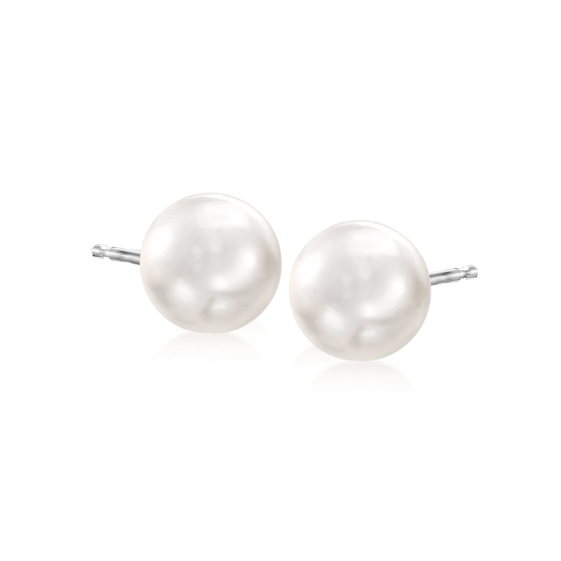 Sterling silver cultured pearl stud earrings, 8.5–9.5mm white pearls