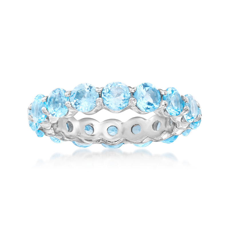Sky blue topaz eternity band in sterling silver with five oval stones