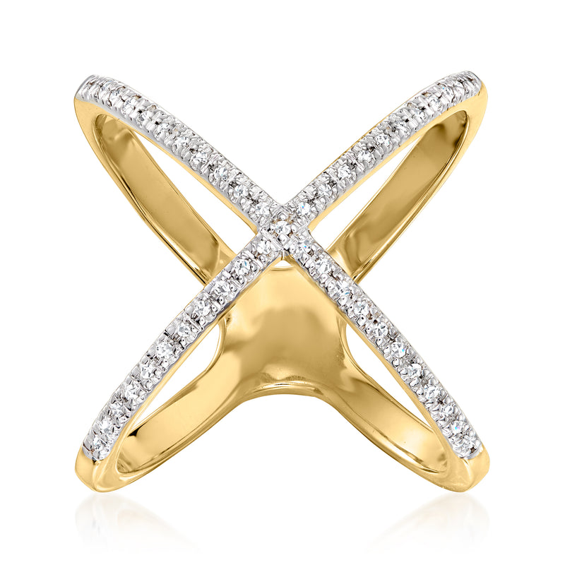 Crisscross diamond ring in gold over sterling silver