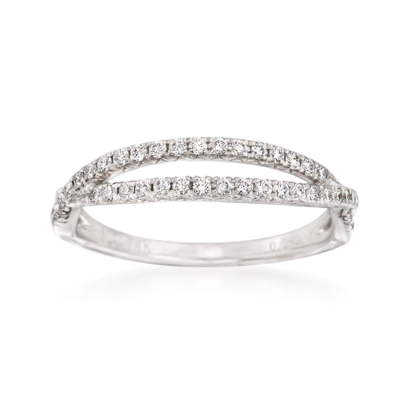 14kt white gold diamond crisscross wedding ring with sparkling round stones