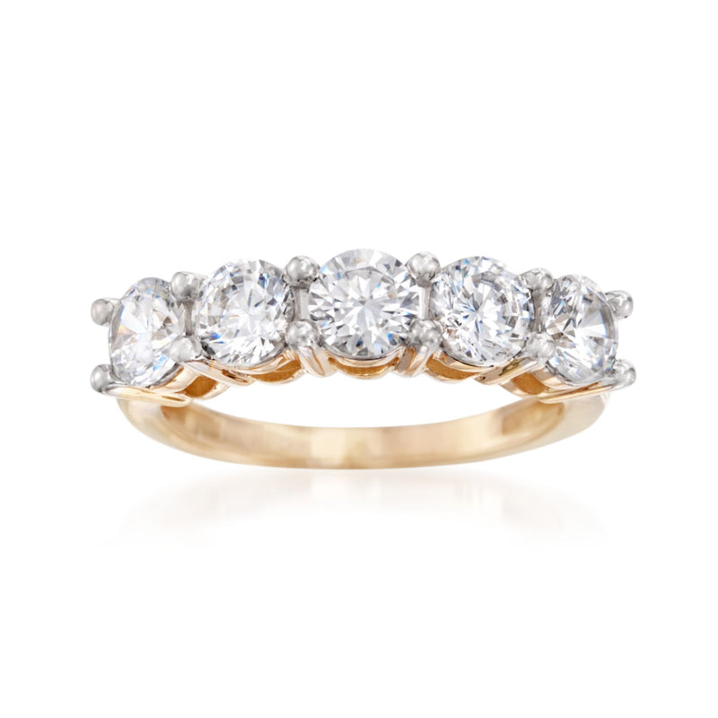 Five-stone CZ ring in 14kt yellow gold with five round clear stones