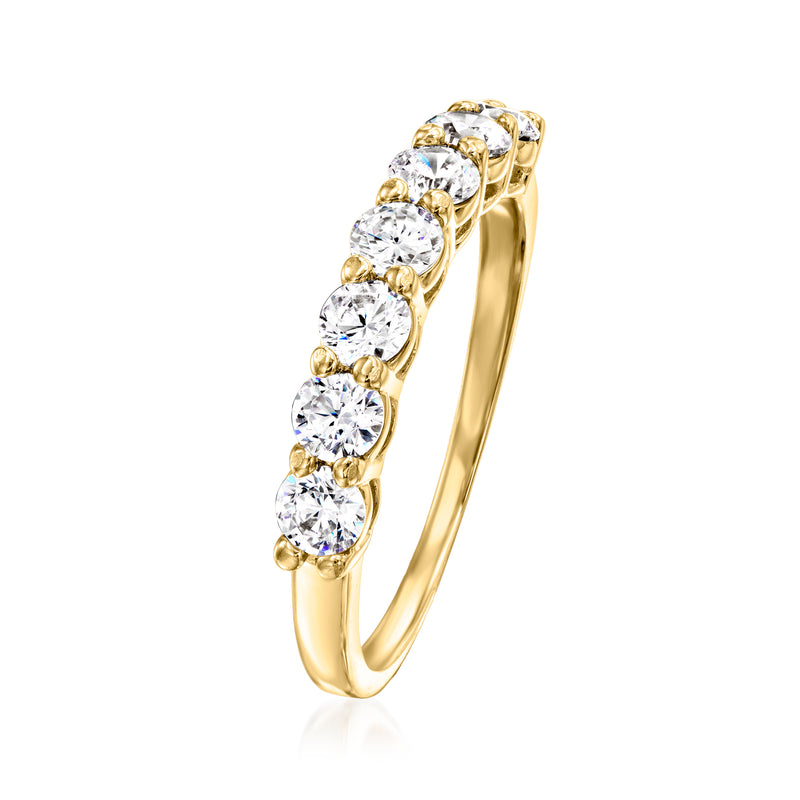 14kt yellow gold CZ half-eternity ring with round clear stones on curved band