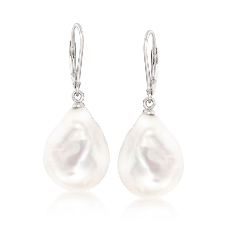 Sterling silver cultured pearl drop earrings with leverback closures, teardrop pearls