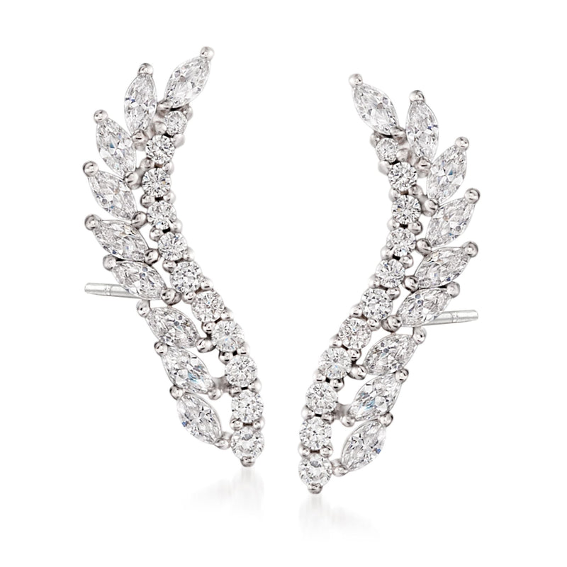 Sterling silver CZ ear crawler drop earrings with curved marquise sparkle stones