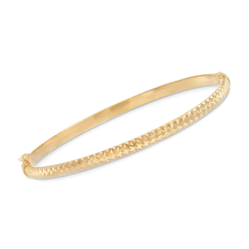 14kt yellow gold bangle bracelet with diamond-cut chevron texture