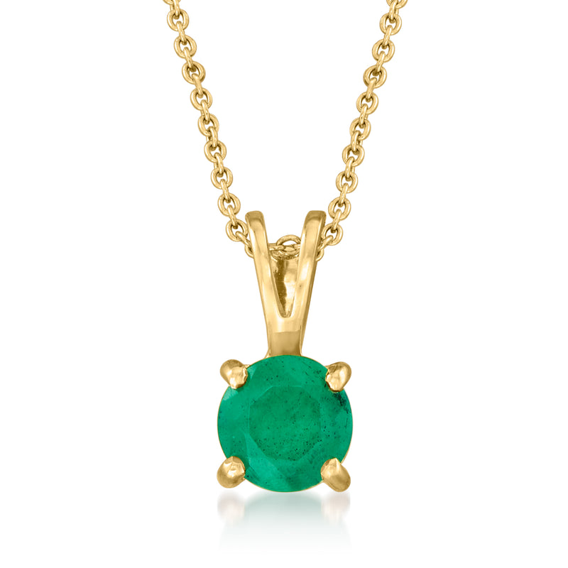 14kt yellow gold pendant necklace with round green emerald-style gemstone