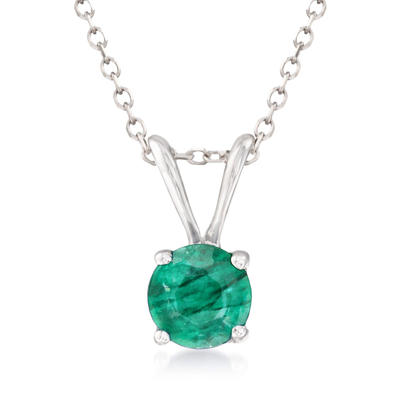 0.50 ct emerald pendant necklace in 14kt white gold with round green gemstone