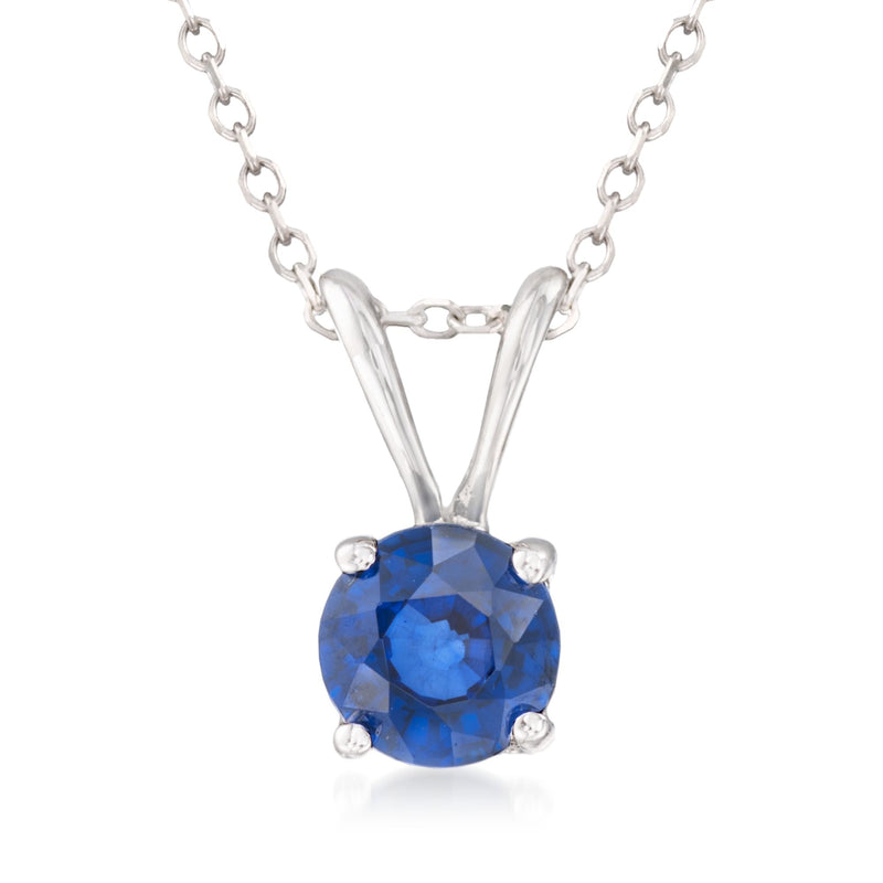 14kt white gold sapphire solitaire pendant necklace with blue round stone