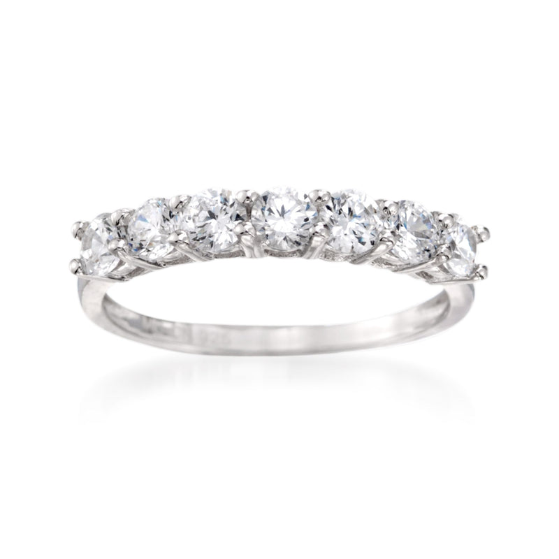 Sterling silver seven-stone CZ ring with linked row of clear stones
