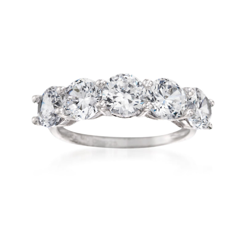 Sterling silver five-stone CZ ring with oval clear stones across the band