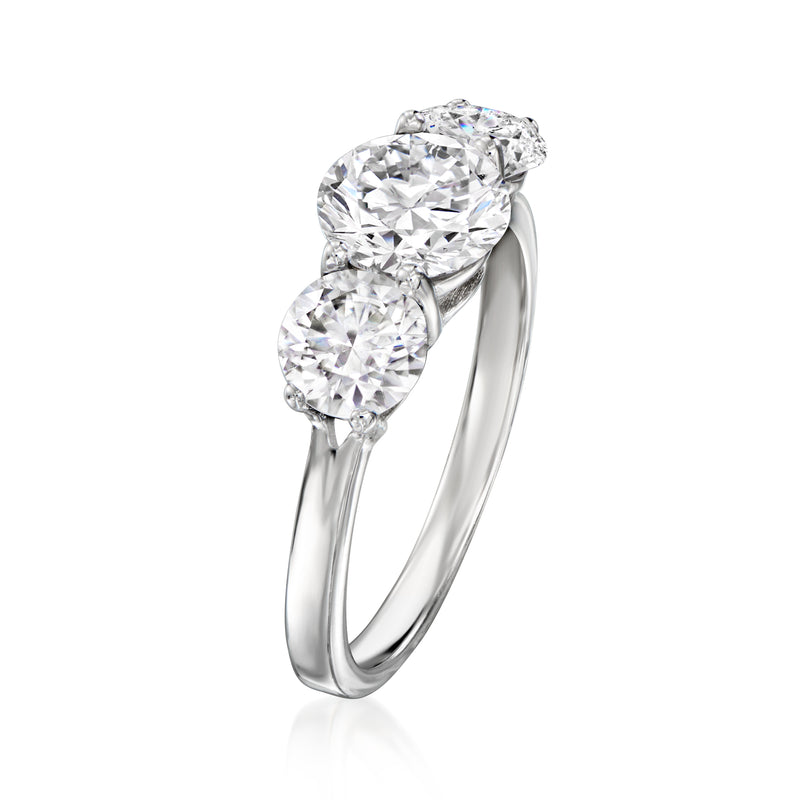 Three-stone CZ ring in sterling silver with oval center and two round stones