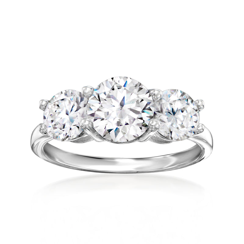 Three-stone CZ ring in sterling silver with three round-cut crystal stones