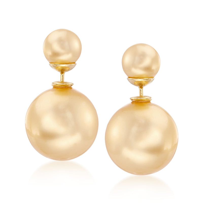Gold over sterling post earrings with golden shell pearl drop