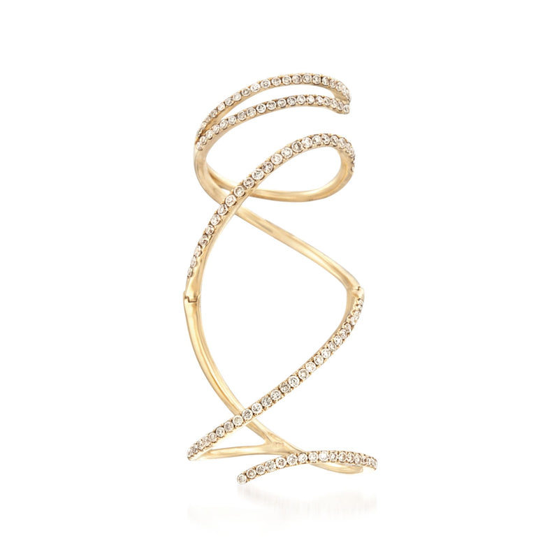 14kt yellow gold diamond knuckle-wrap ring with open spiral design