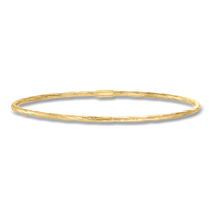 14kt yellow gold twisted bangle bracelet with hinged clasp