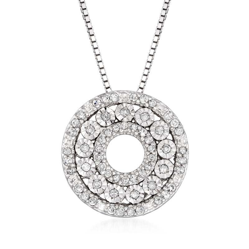 Sterling silver diamond circle pendant necklace with round-cut stones, 0.21 ct t.w.