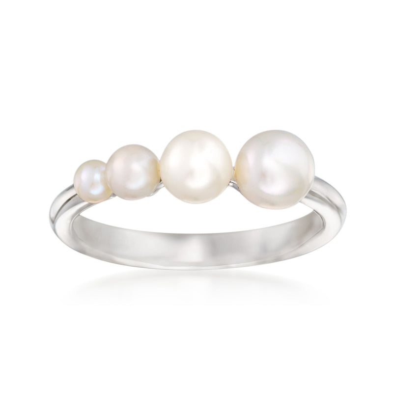Sterling silver cultured pearl ring with three graduated white pearls