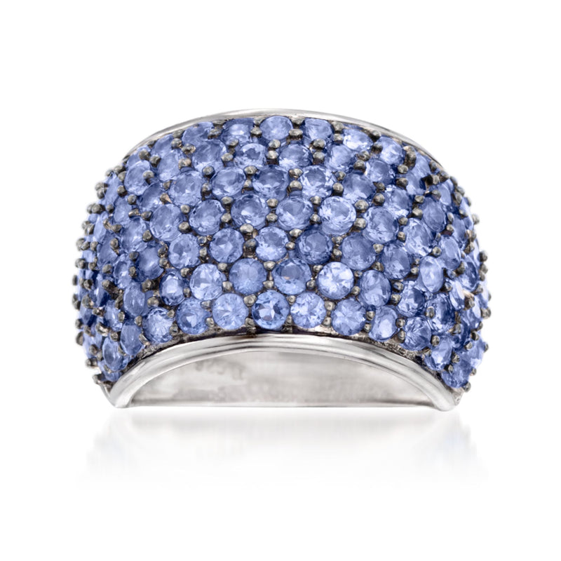 Sterling silver dome ring with pavé round tanzanite stones