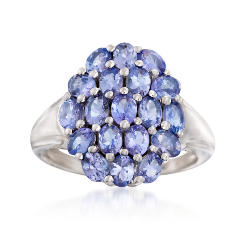 Sterling silver tanzanite cluster ring with oval and round stones