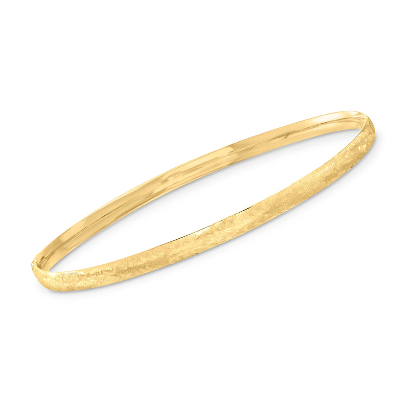 14kt yellow gold brushed bangle bracelet with smooth rounded profile