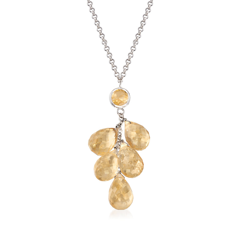 Sterling silver citrine cluster necklace with five teardrop citrine stones pendant