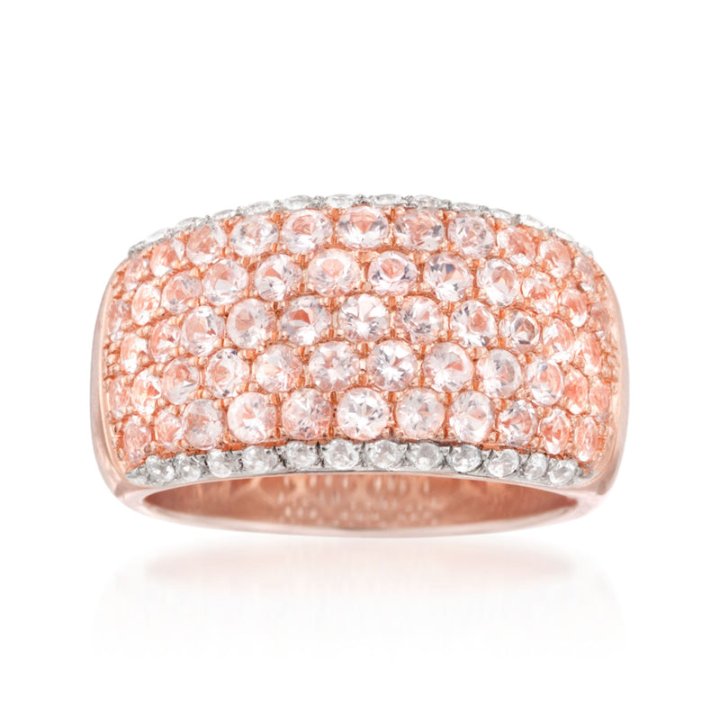 Morganite and white zircon pavé ring in rose gold