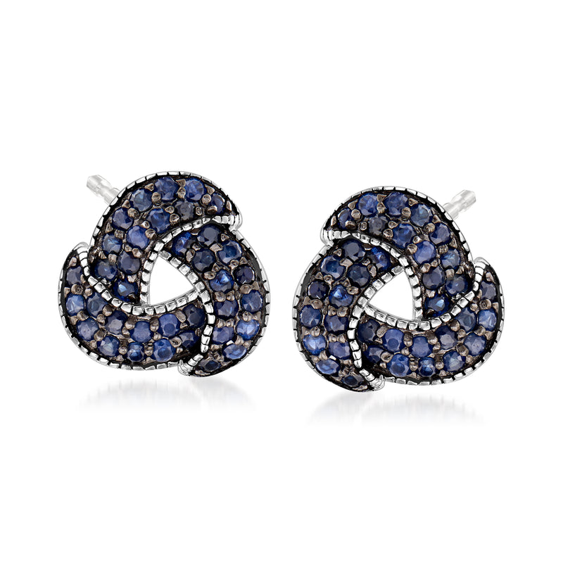 Sapphire love knot post earrings in sterling silver