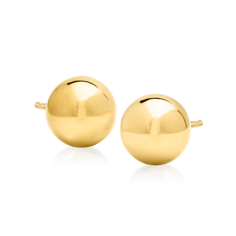 8mm yellow gold ball stud earrings on post backs