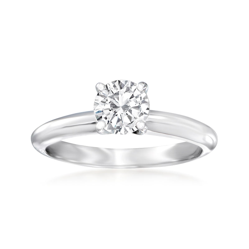 14kt white gold diamond solitaire ring with a round center stone
