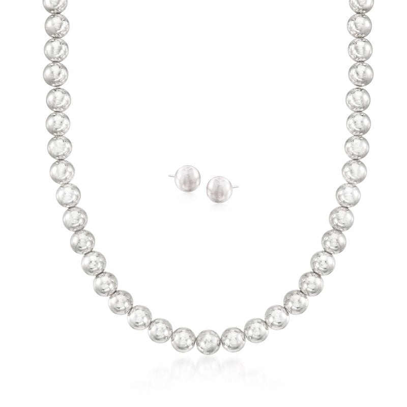 Sterling silver 8mm bead necklace with matching stud earrings