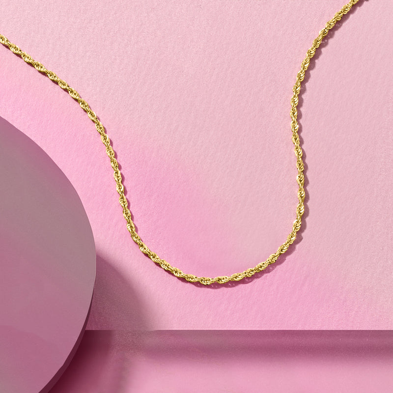 Twisted rope chain necklace in 14k yellow gold, top view