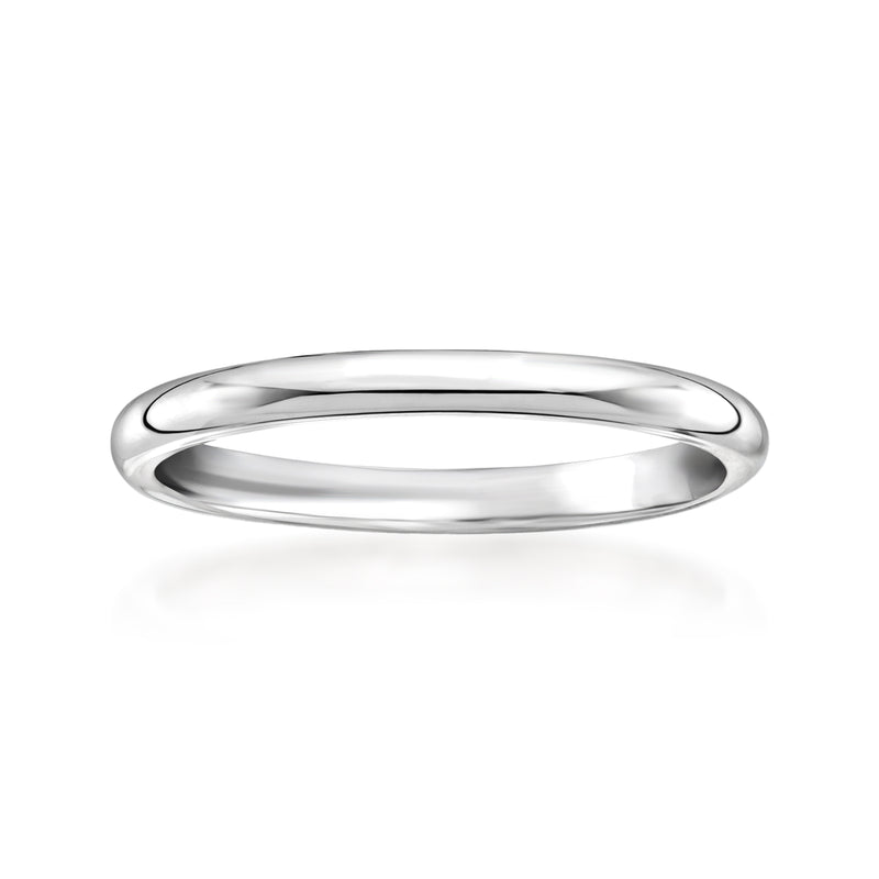 Women's 2mm platinum band ring, polished smooth metal band, round profile