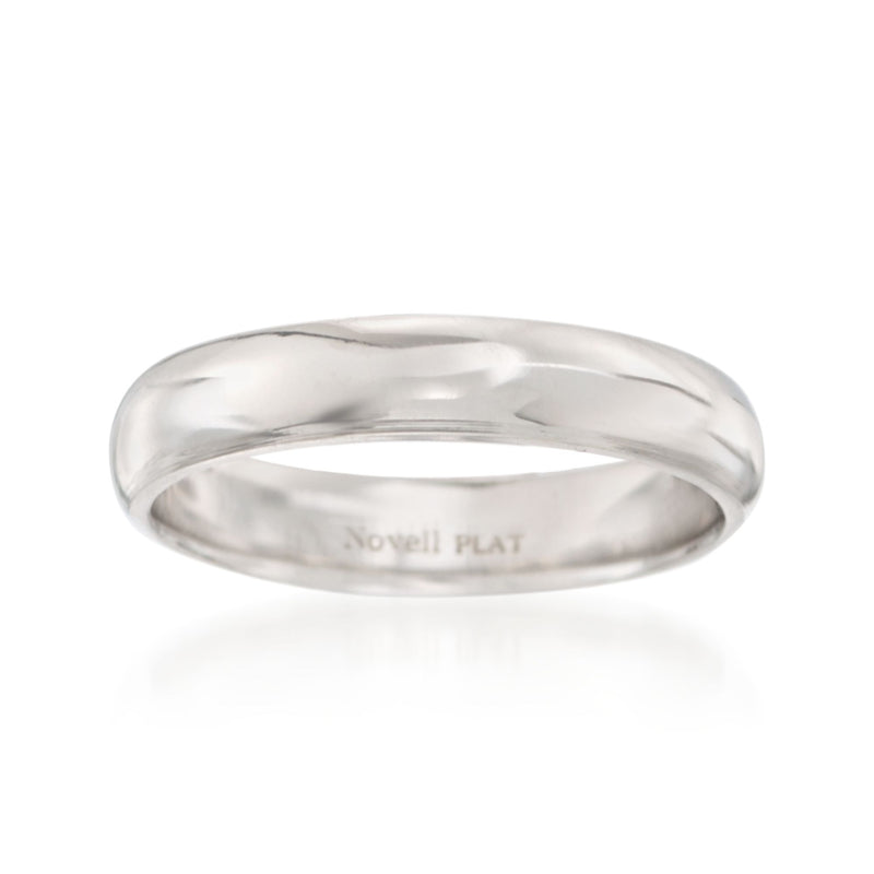 4mm platinum wedding band, smooth polished finish with engraved interior text