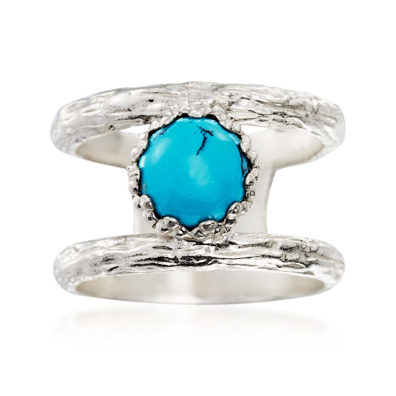 Sterling silver turquoise two-band ring with oval turquoise center cabochon
