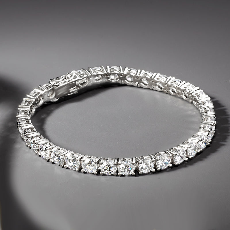 Sterling silver CZ tennis bracelet close-up with prong-set oval stones