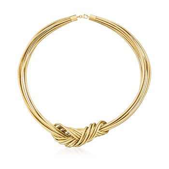 Gold-tone bangle-style necklace with braided knot front and small clasp