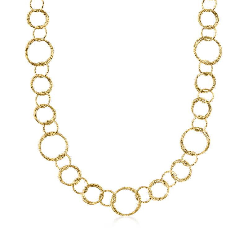 18kt yellow gold textured circle-link necklace with round links