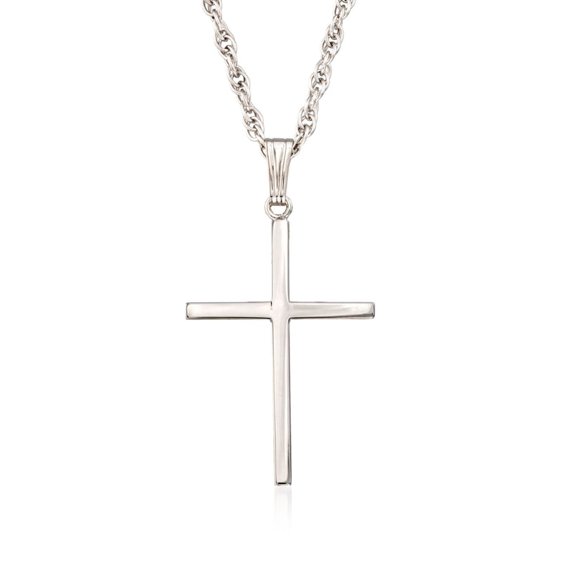 Sterling silver cross pendant necklace with polished cross and link chain