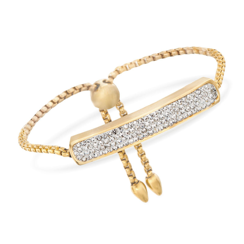 Gold-plated bar bolo bracelet with Swarovski crystals and adjustable chain ends