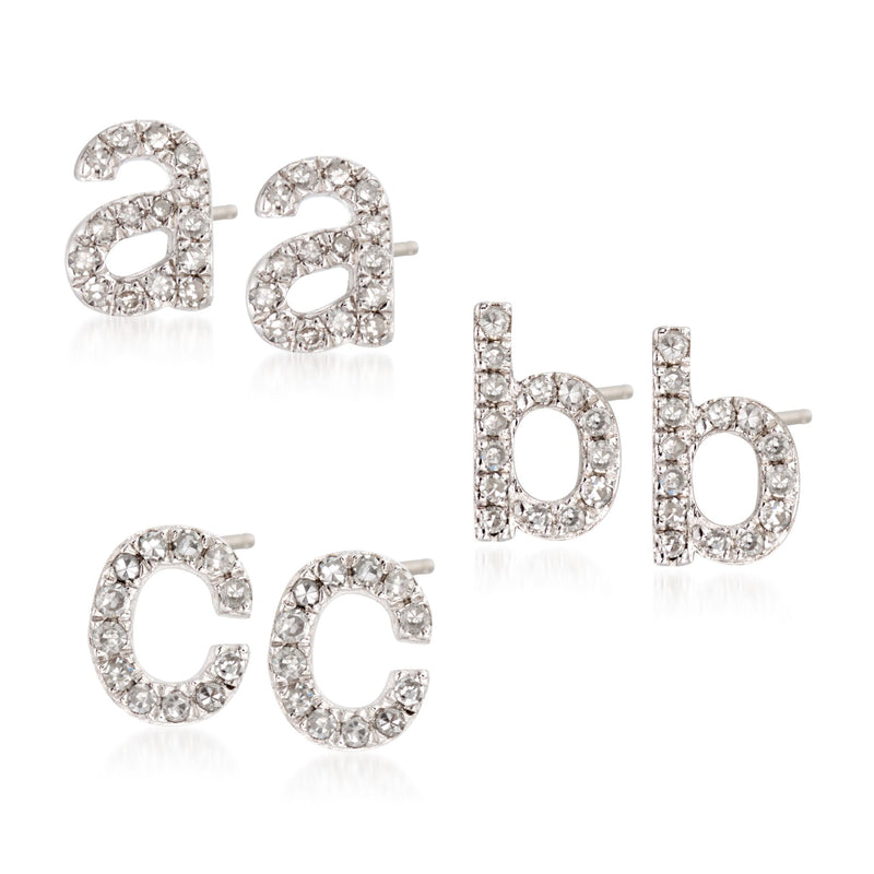 Sterling silver diamond-accent lowercase block initial stud earrings, assorted letters