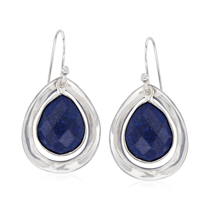 Sterling silver lapis drop earrings with teardrop blue stone in oval frame