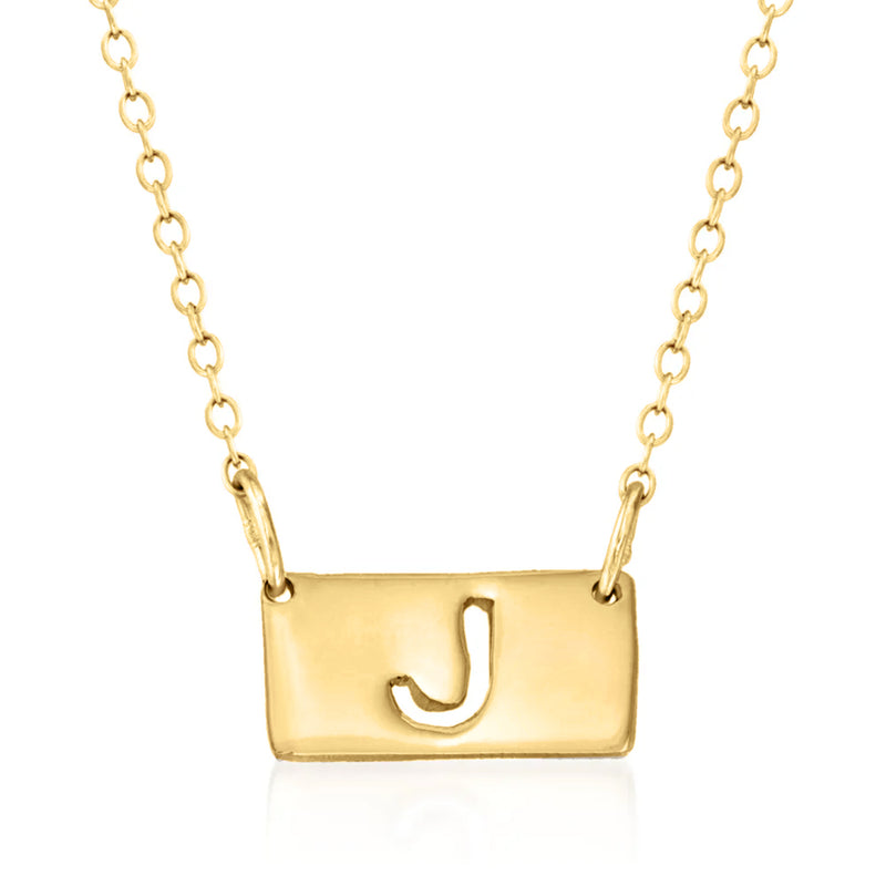 18kt gold over sterling single-initial mini cut-out bar necklace with J pendant