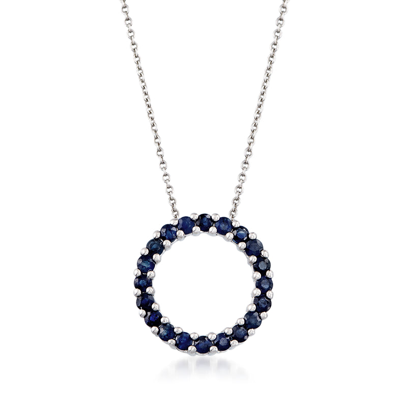 Sterling silver sapphire circle pendant necklace with round blue stones