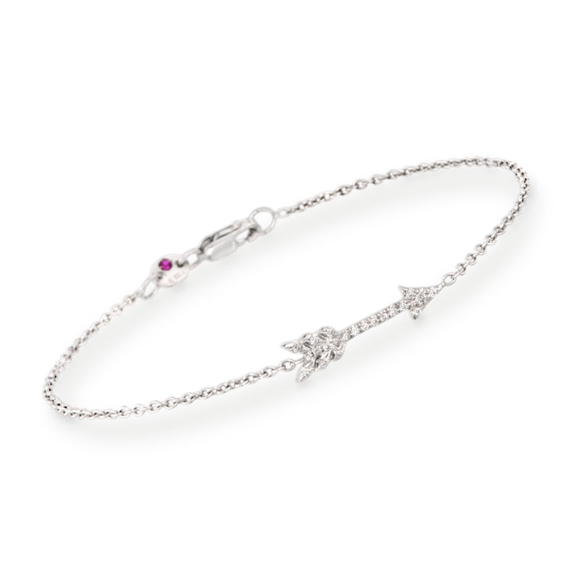 18kt white gold arrow bracelet with diamond accents and small gemstone details