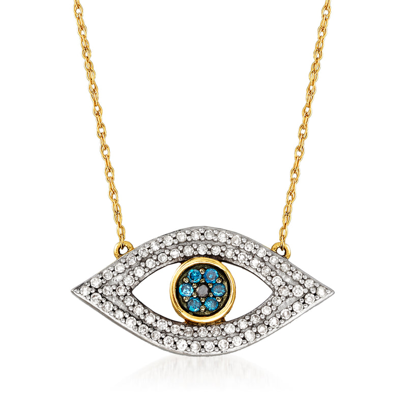 Evil eye necklace in 14kt yellow gold with multicolored diamond pendant