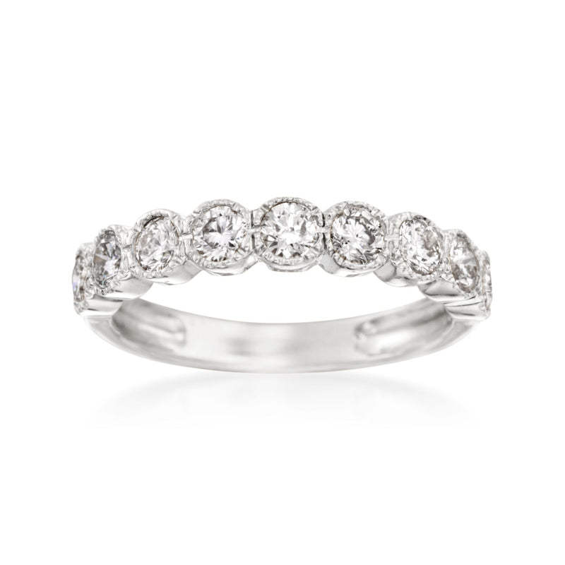 14kt white gold diamond ring with round stones, half-eternity style