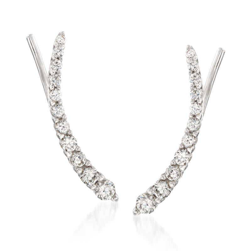Sterling silver curved ear crawler earrings with graduated clear CZ stones