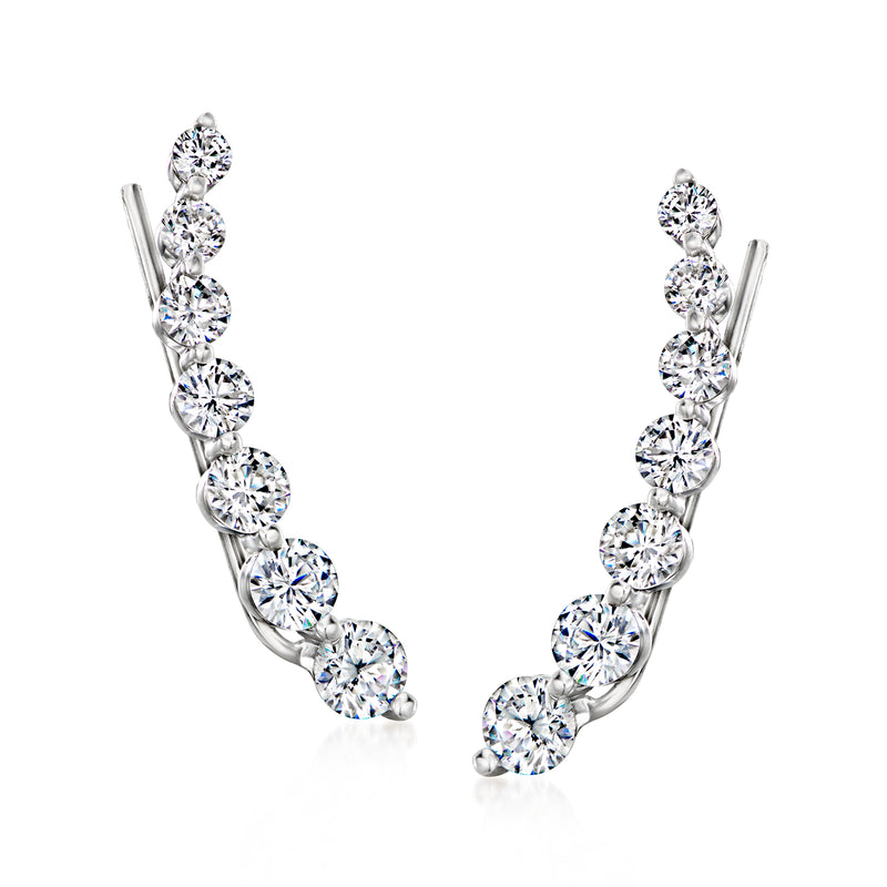 Sterling silver CZ ear climbers with graduated round stones