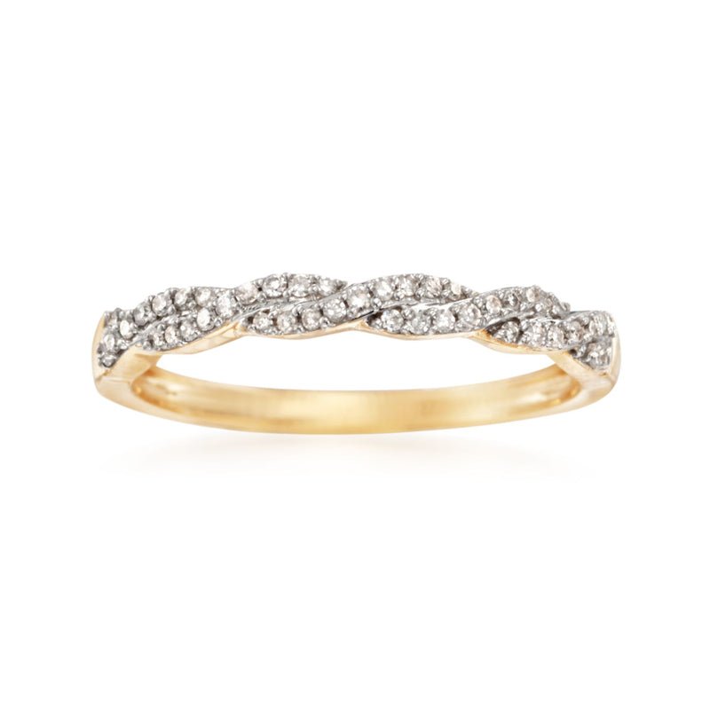 14kt yellow gold diamond braided band ring with sparkling pave settings